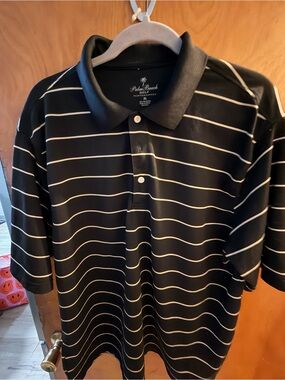 Palm Beach Boutique Black Polo with White Horizontal Stripes